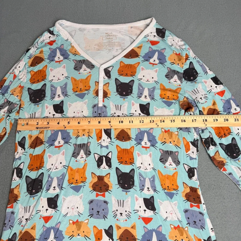 Little Sleepies Cool Cats Bamboo Viscose Pajama Set Womens Medium Blue Henley LS - Picture 4 of 13